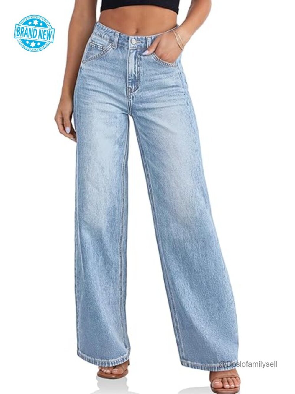 Wide Leg High Waisted Boyfriend Baggy Jeans with Pockets